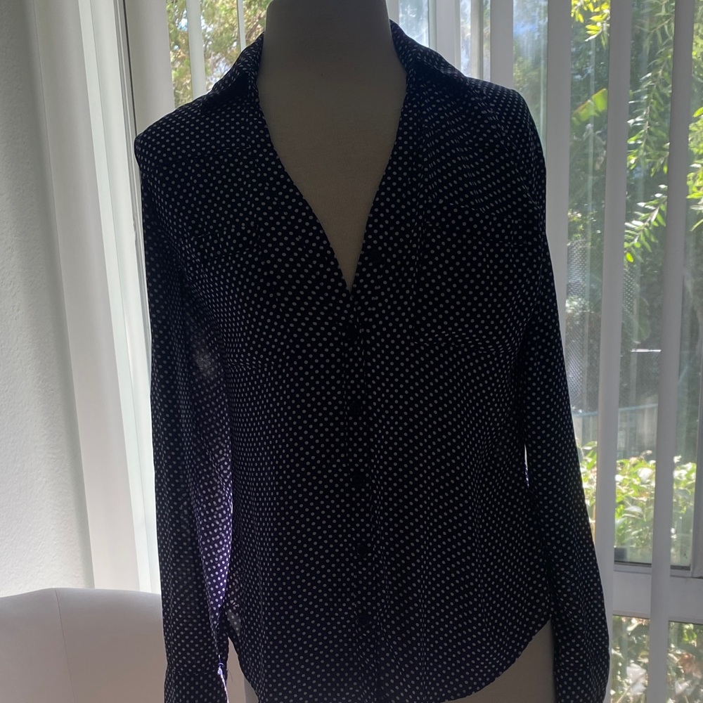 Express Navy and White Polka Dot Button Down Shirt 4X$20